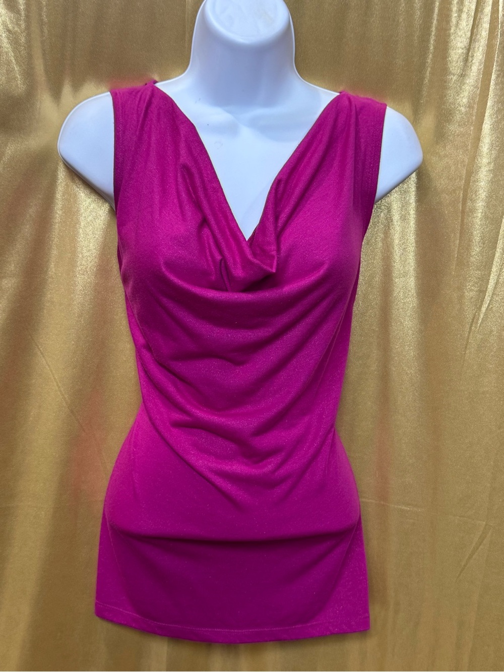 Cable & Gauge Magenta Pink Shimmer Cowl Neck Sleeveless Top - Size M
